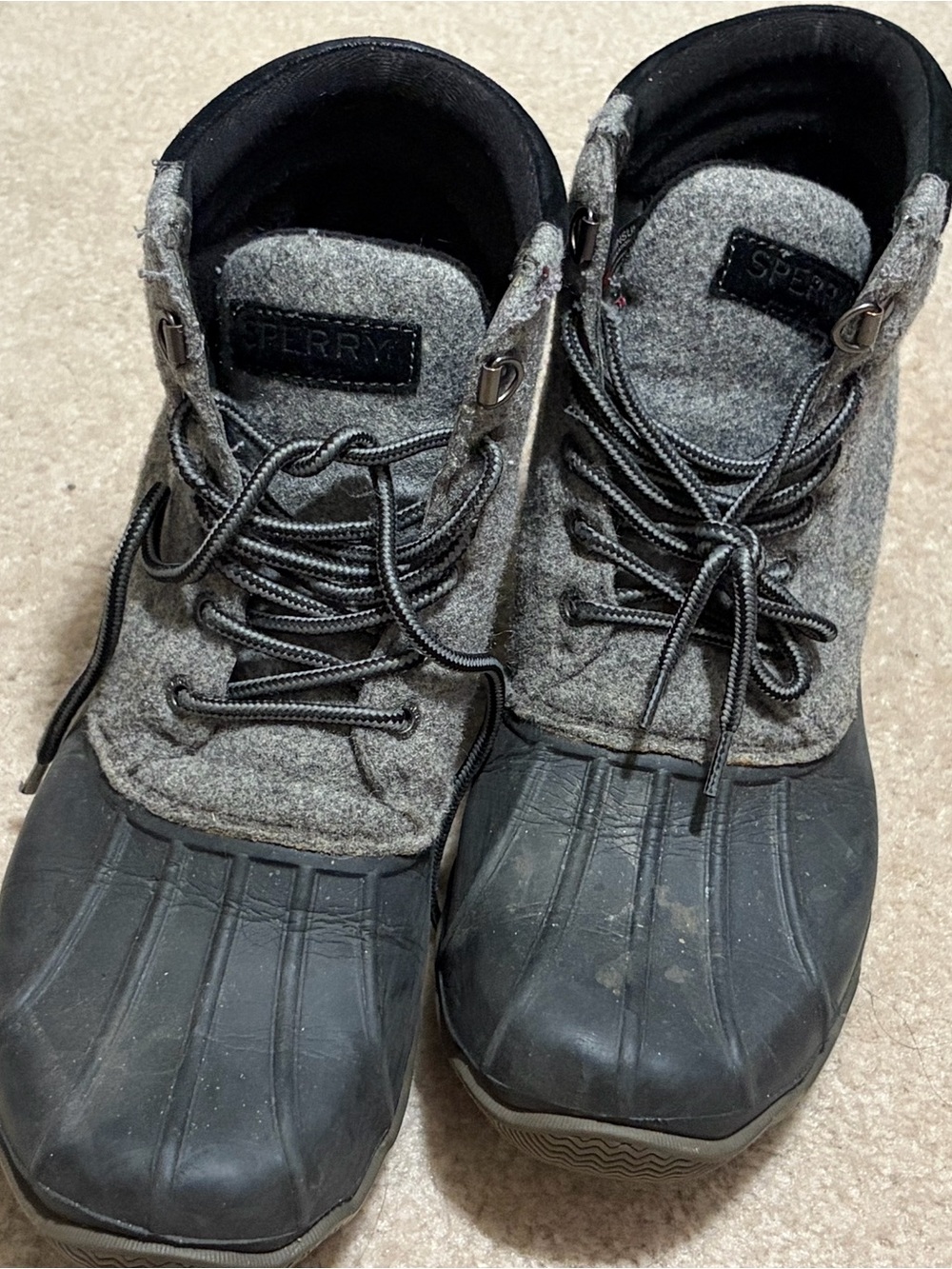 Sperry Men’s Gray Wool and Black Rubber Duck Boots - Picture 1 of 4